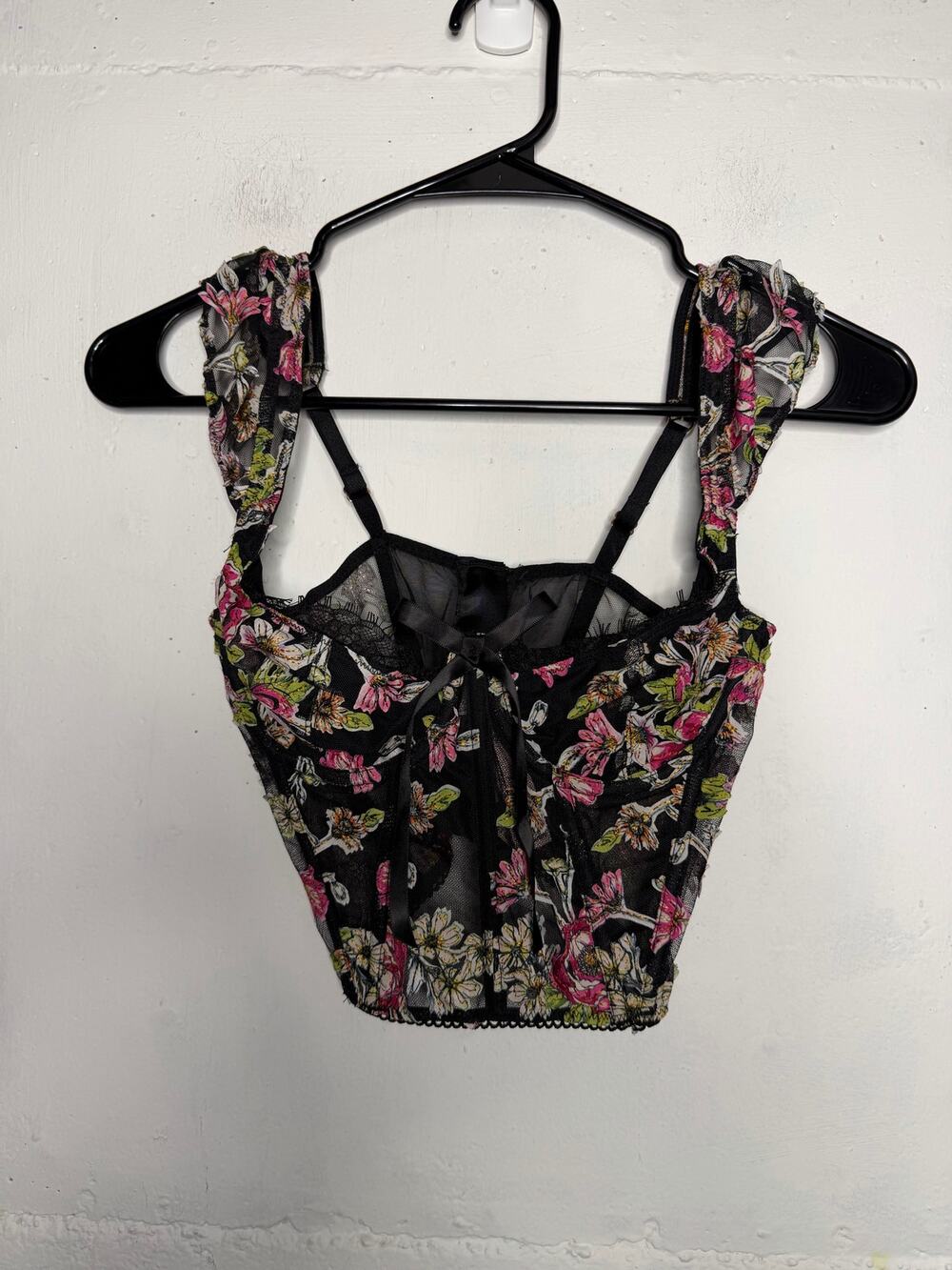 NEW VICTORIA'S SECRET DREAM ANGELS BLACK FLORAL BRA TOP BUSTIER CORSET SZ 32B